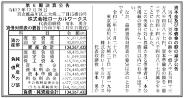 株式会社ローカルワークス　第6期決算公告  2020/12/28官報