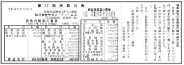 株式会社サガン・ドリームス第17期決算公告　2021/06/10官報