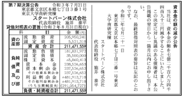 スタートバーン株式会社  第7期決算公告　2021/07/21官報