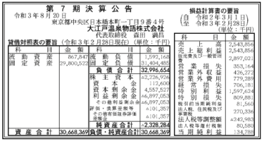 大江戸温泉物語株式会社 第7期決算公告 2021/08/20官報