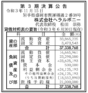 株式会社ヘラルボニー 第3期決算公告 2021/11/15官報