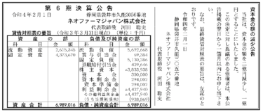 ネオファーマジャパン株式会社 第6期決算公告 2022/02/01官報