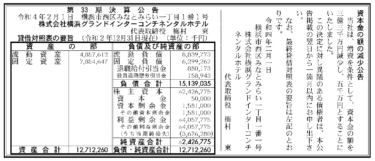 株式会社横浜グランドインターコンチネンタルホテル 第33期決算公告 2022/01/01官報