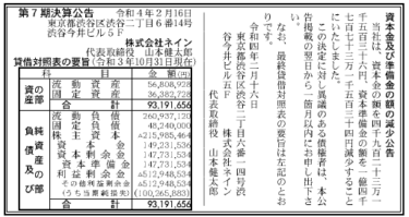 株式会社ネイン 第7期決算公告 2022/02/16官報
