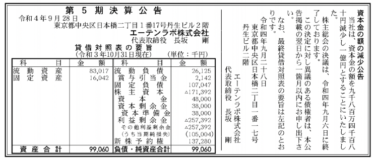 エーテンラボ株式会社 第5期決算公告 2022/09/28官報